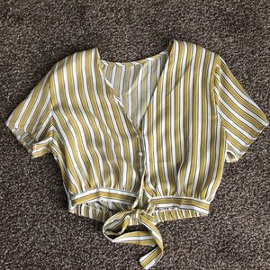 Striped front tie crop shirt